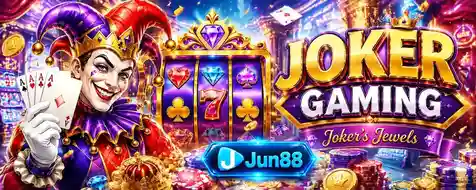 Logo Joker Gaming - provider game global dengan 34 judul game dan RTP rata-rata 95% di Jun88