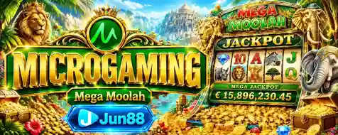 Logo Microgaming - provider game global dengan 120 judul game dan RTP rata-rata 96.8% di Jun88