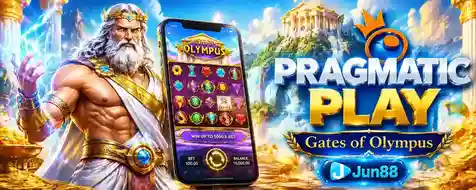 Logo Pragmatic Play - provider game global dengan 87 judul game dan RTP rata-rata 96.5% di Jun88